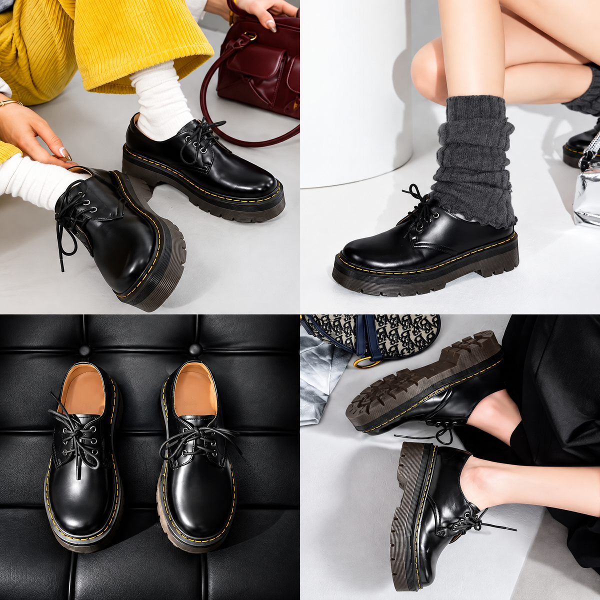 Martin Academy Loafers — Women’s Black Lace-Up Lug-Sole Shoes