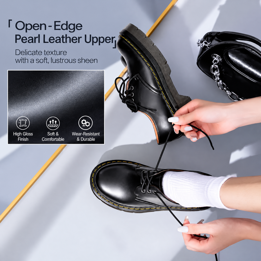 Martin Academy Loafers — Women’s Black Lace-Up Lug-Sole Shoes
