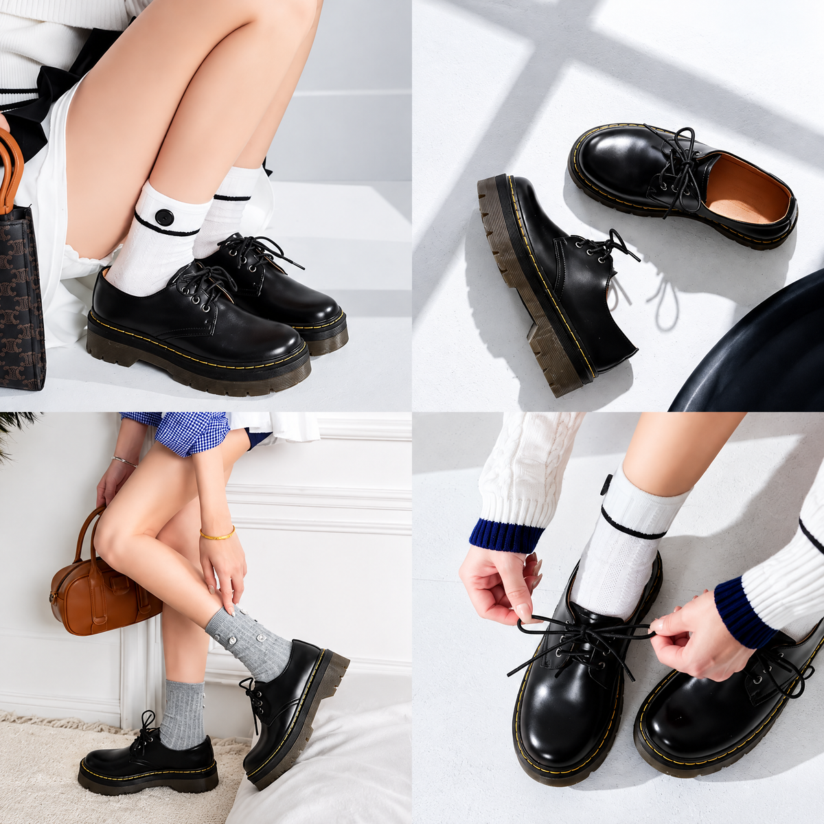 Martin Academy Loafers — Women’s Black Lace-Up Lug-Sole Shoes